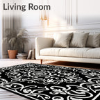 Elegant Black White Damask Pattern Rug