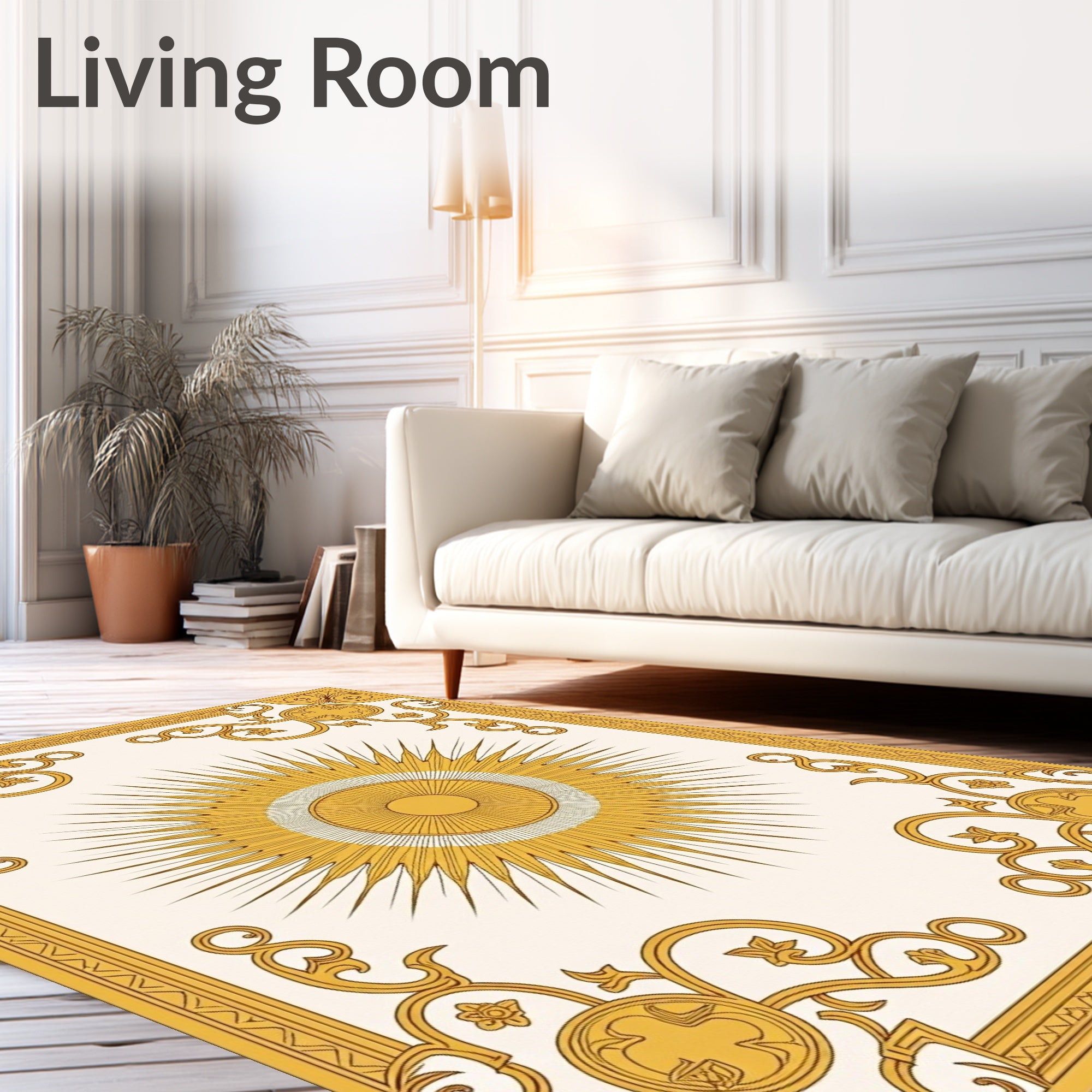 Radiant Sunburst Ornate Scrollwork Design Rug