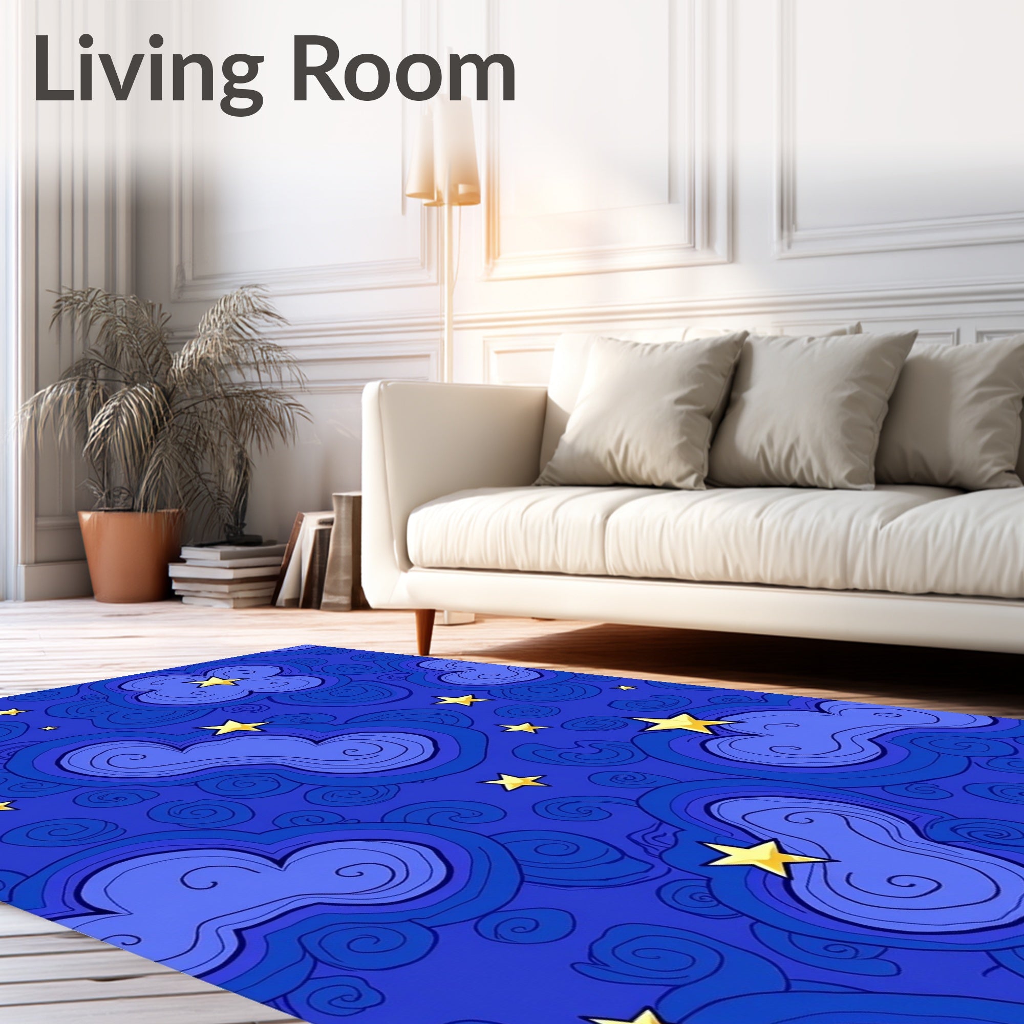 Deep Blue Starry Night Clouds Rug