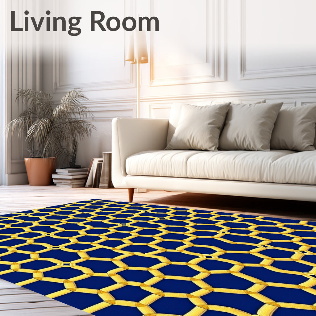 Abstract Honeycomb Gold Pattern Rug