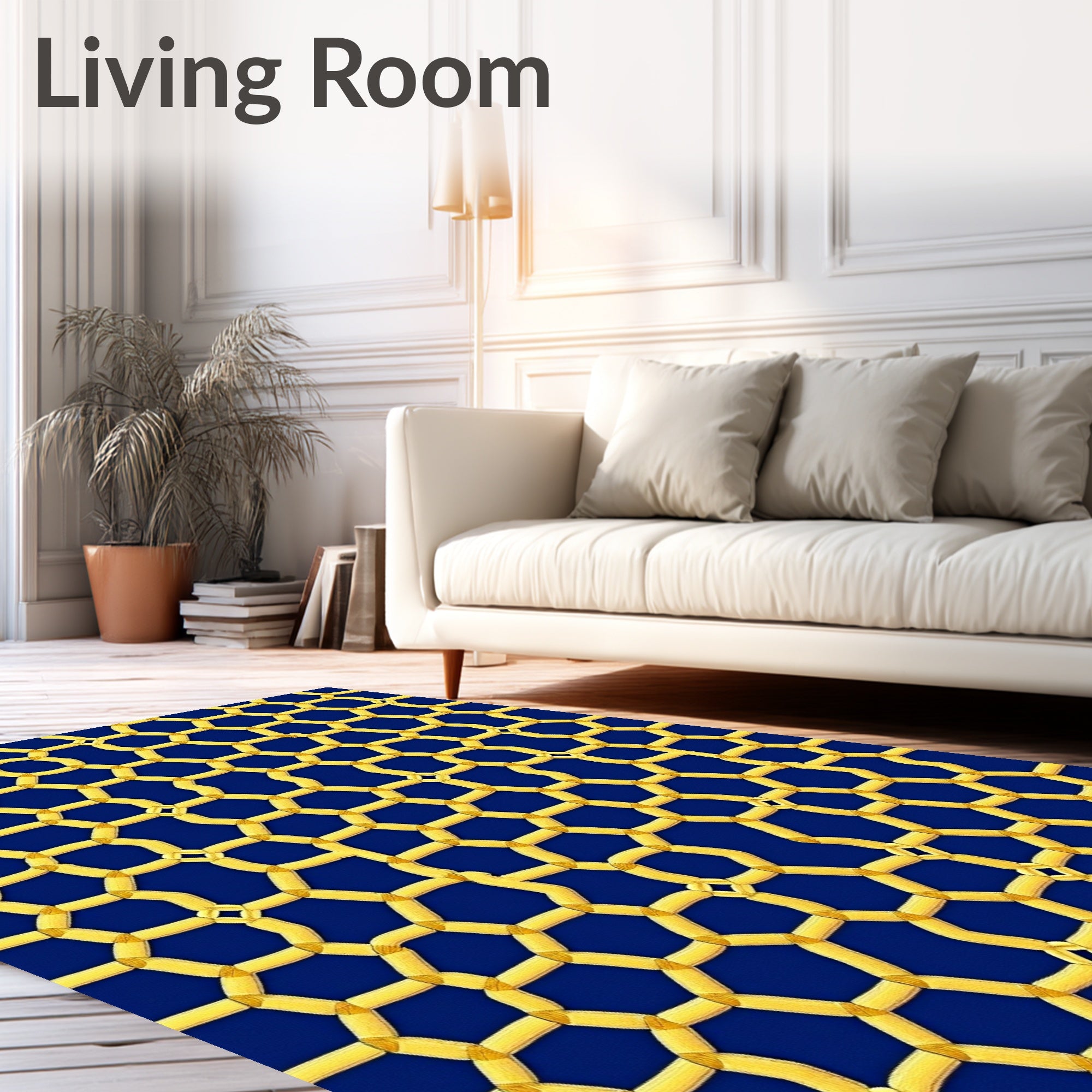 Abstract Honeycomb Gold Pattern Rug