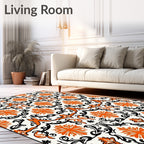 Orange Black Floral Damask Pattern Rug