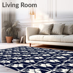 Classic Floral Patterned Navy Rug