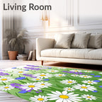 Floral Meadow Daisy Lavender Design Rug