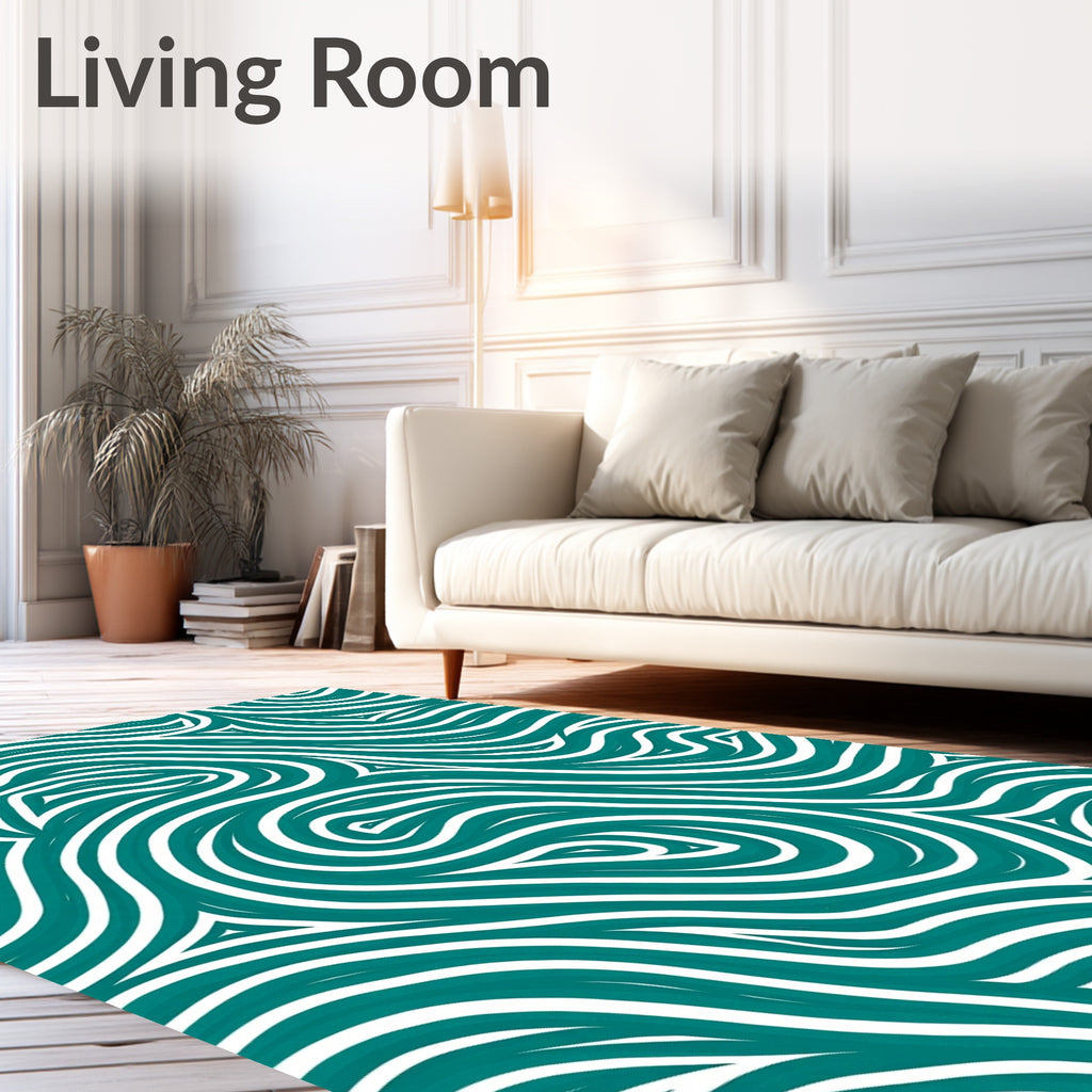 Teal and White Swirl Pattern Rug