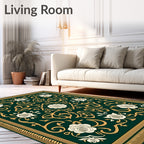 Ornate Green Rose Scroll Work Rug