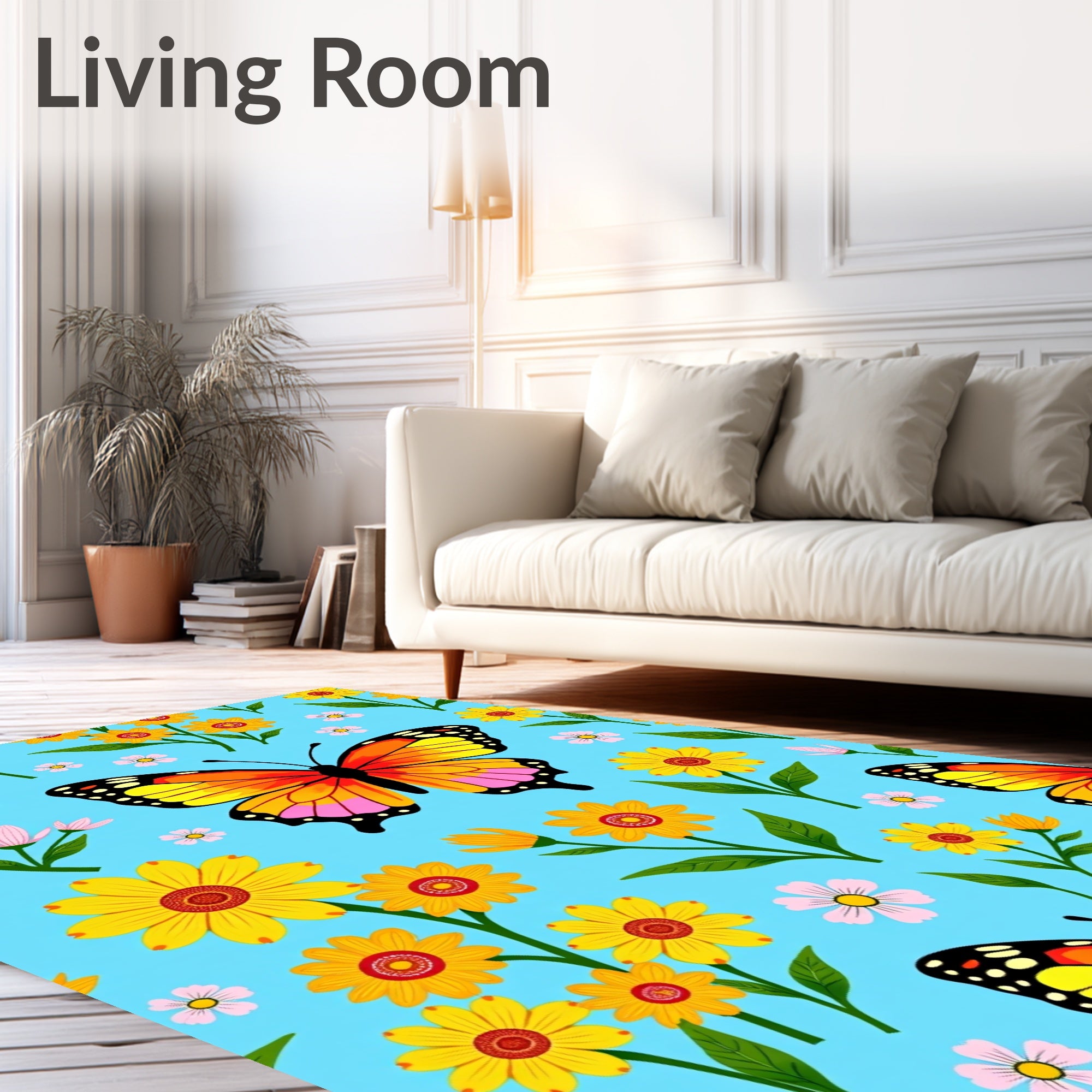 Bright Butterfly Flower Pattern Rug