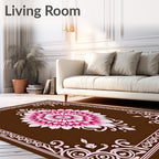 Ornate Floral Mandala Brown Pink Rug