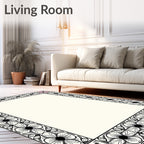 Floral Border With 4-Petal Flower Pattern Rug