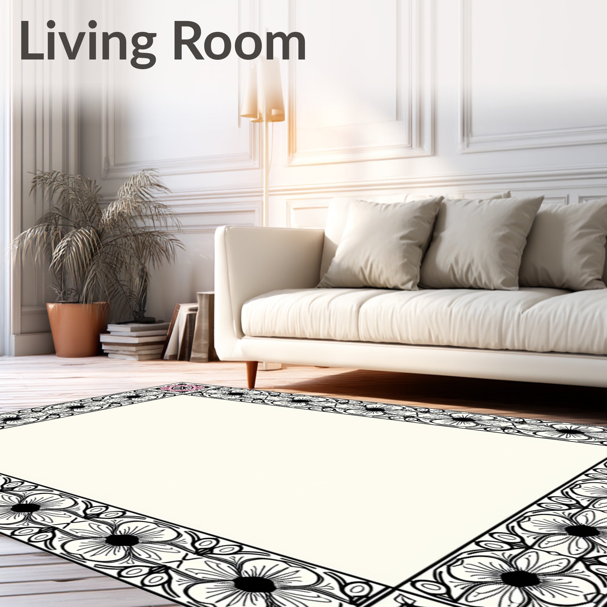 Floral Border With 4-Petal Flower Pattern Rug