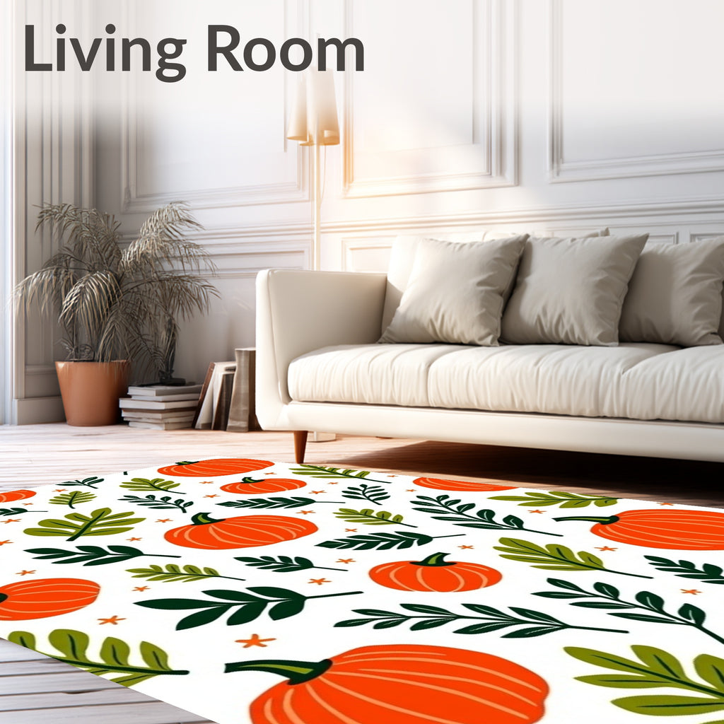Autumn Orange Pumpkin Foliage Scatter Rug