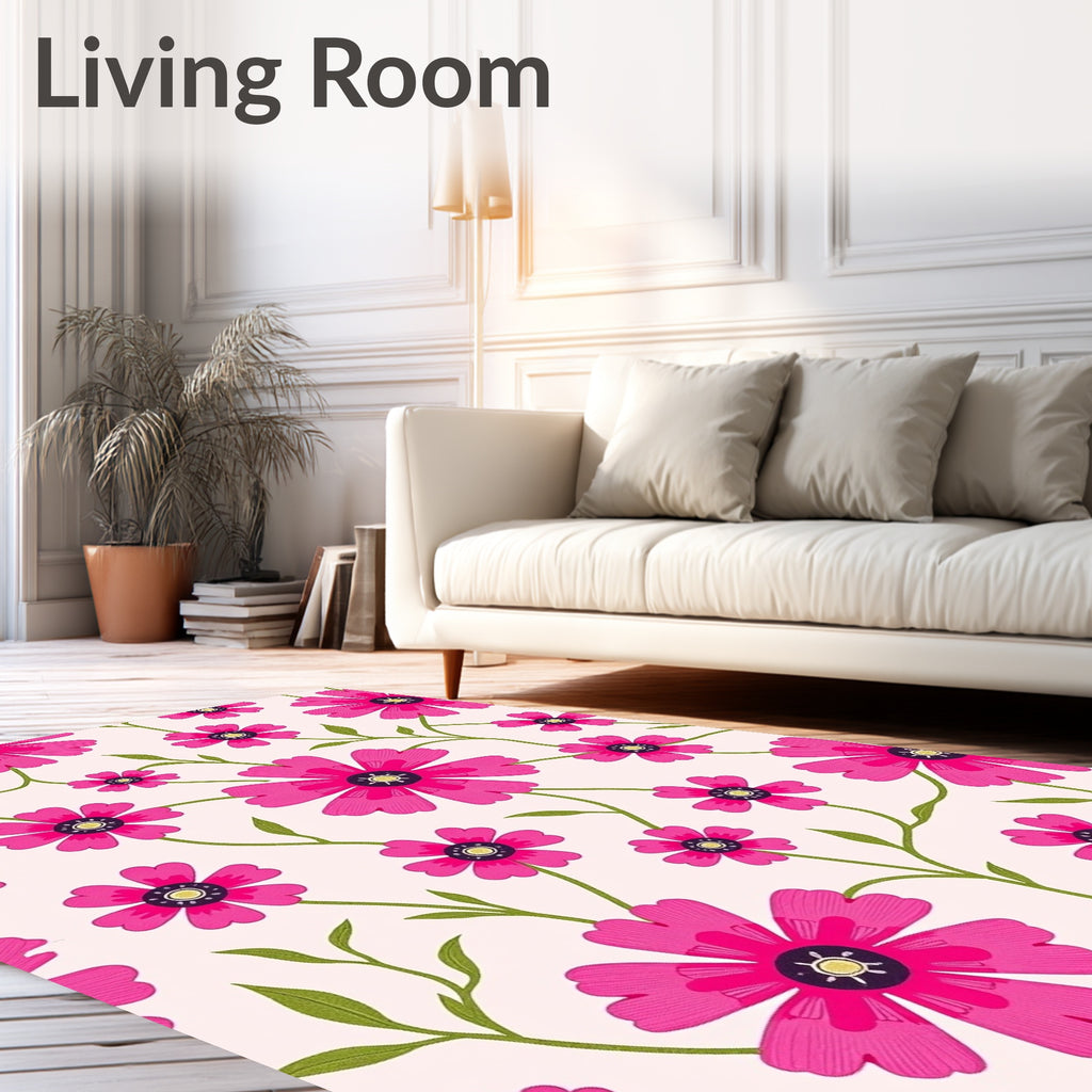 Vibrant Pink Floral Vine Pattern Rug