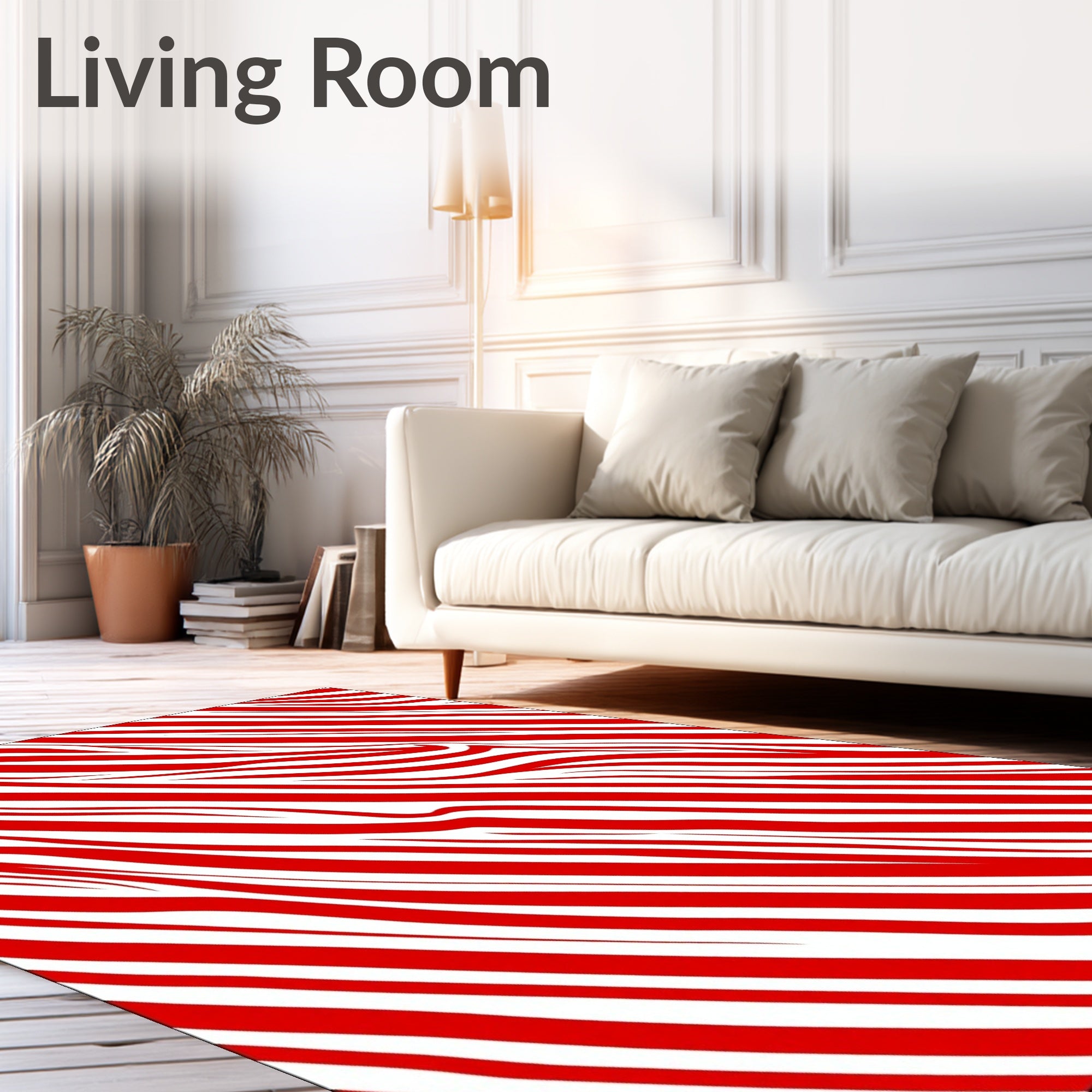 Bold Red White Swirl Stripes Rug