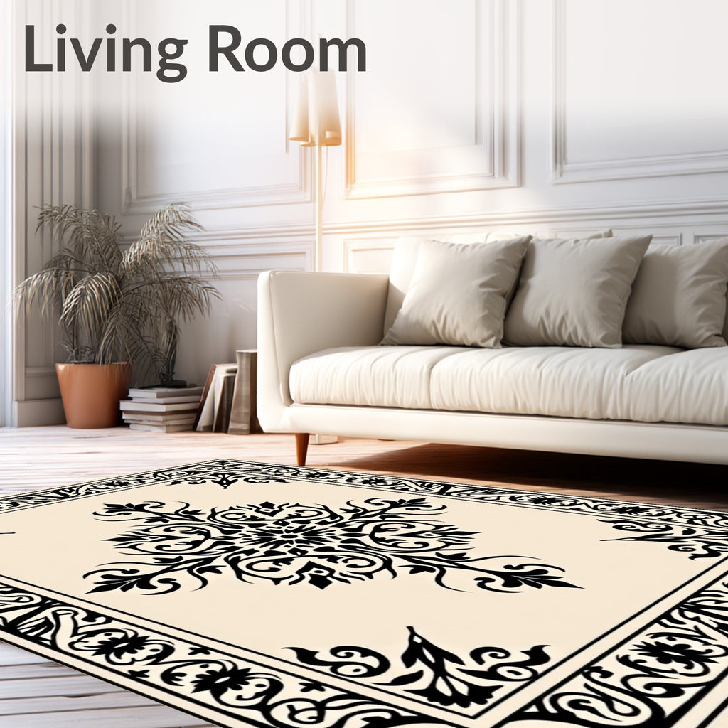 Elegant Black Floral Medallion Rug