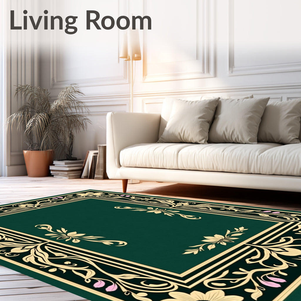Ornate Floral Border Vine Design Rug