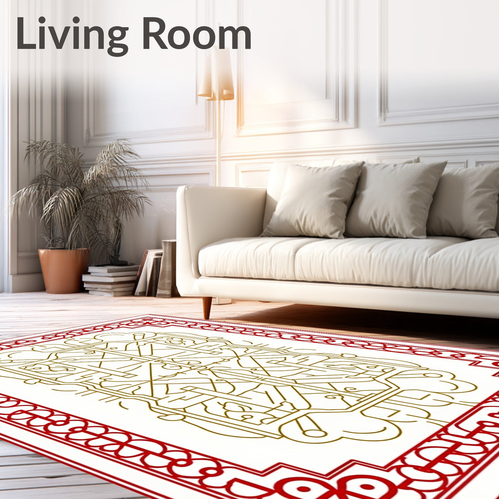 Red Gold Geometric Medallion Pattern Rug