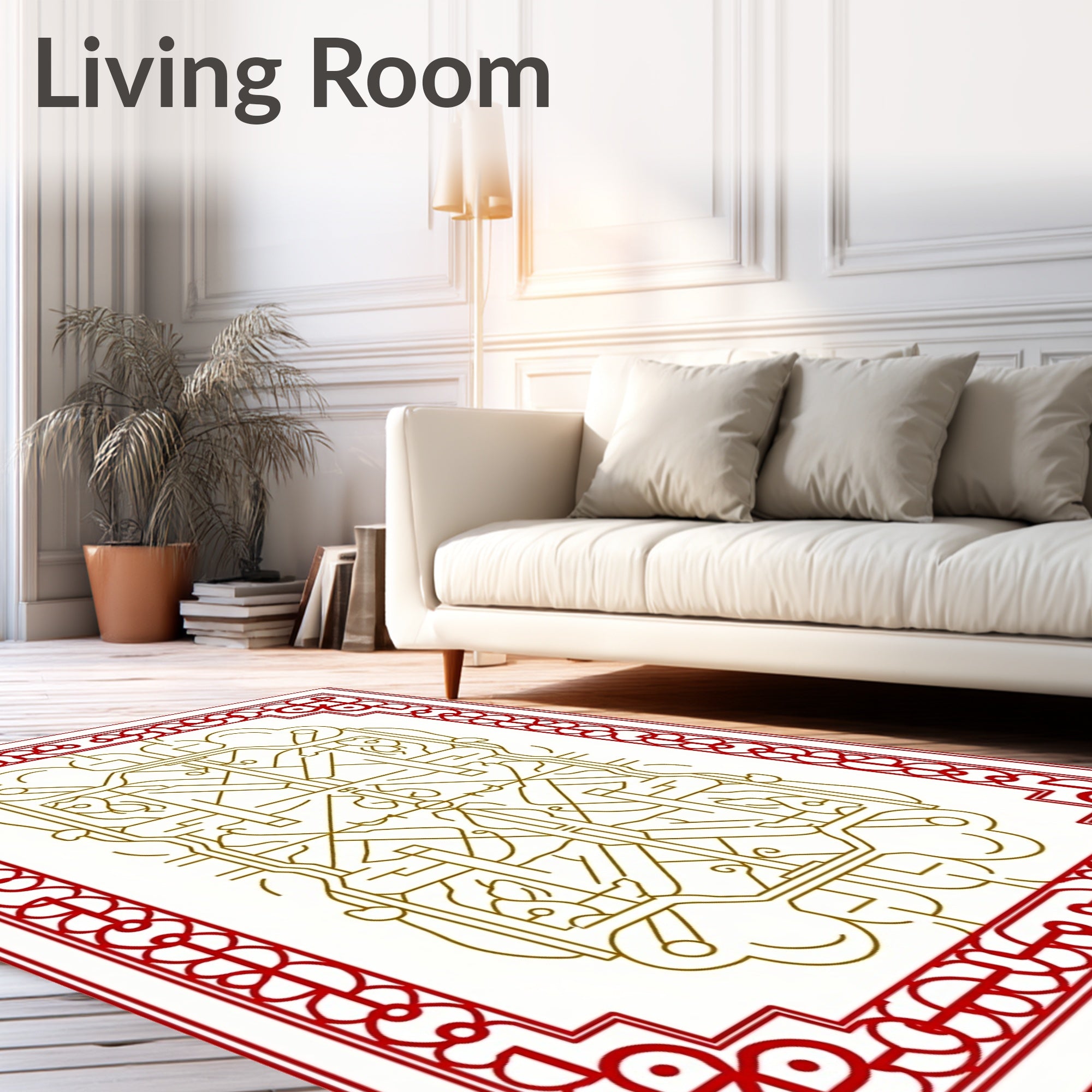 Red Gold Geometric Medallion Pattern Rug