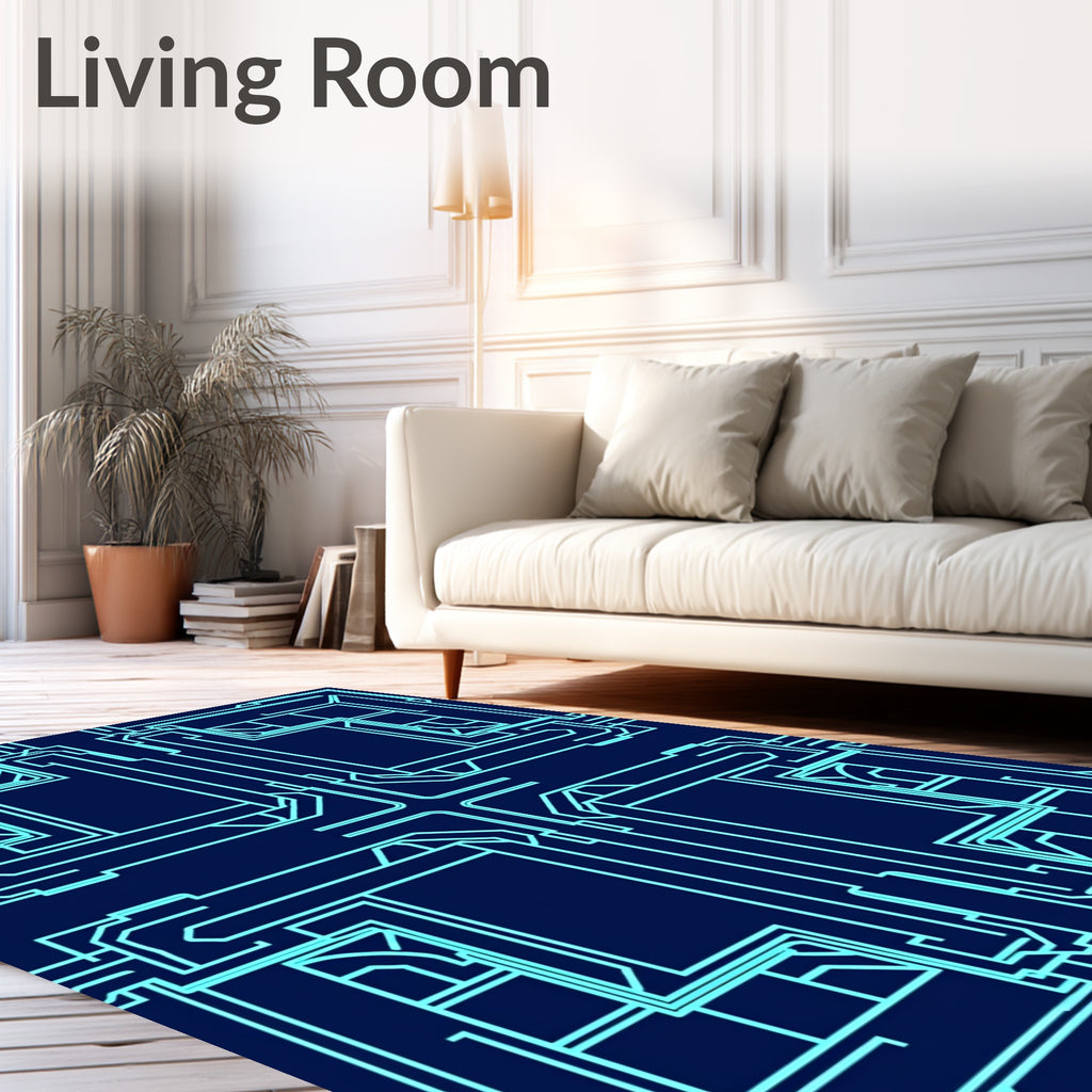 Abstract Circuit Board Geometric Pattern Rug