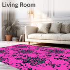 Ornate Black Pink Floral Design Rug
