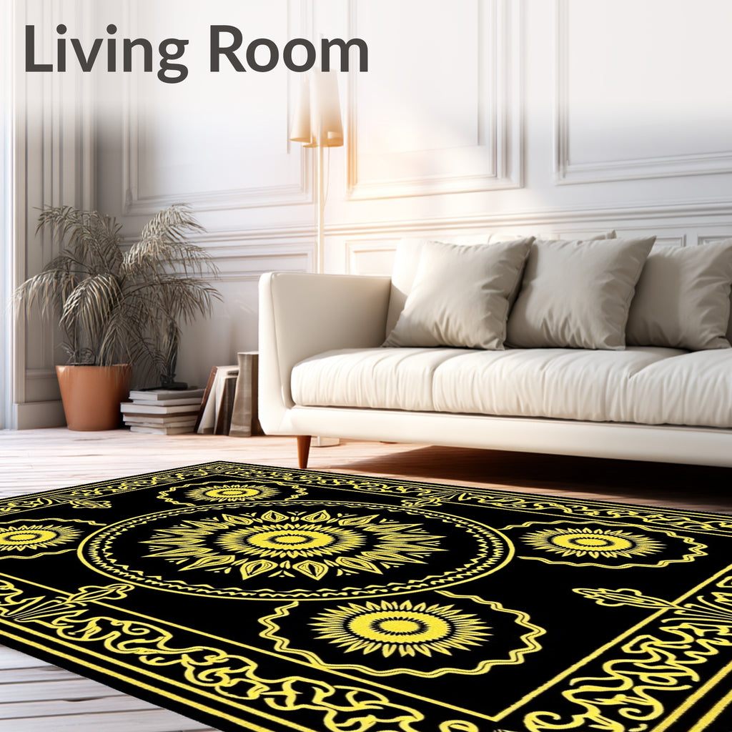 Bold Yellow Sunburst Patterned Rug