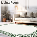 Ornate Green Floral Border Design Rug