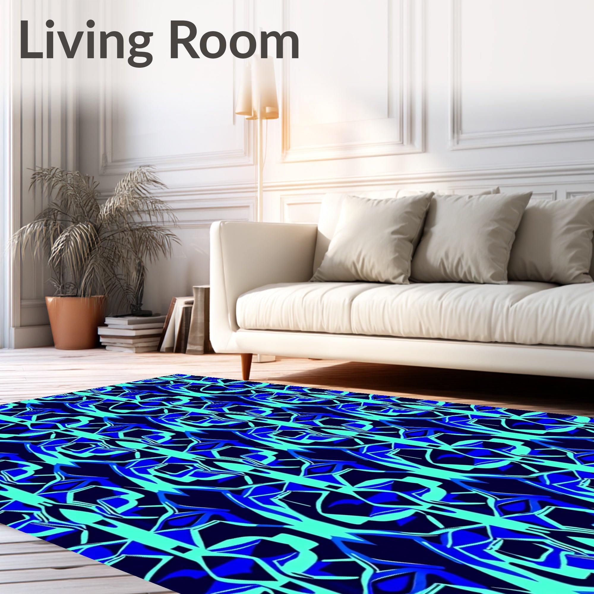 Abstract Blue Teal Geometric Pattern Rug