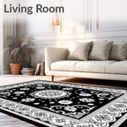 Intricate Floral Mandala Black and White Rug