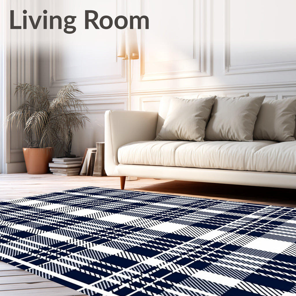 Classic Navy Blue Plaid Pattern Rug