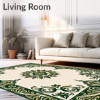 Ornate Floral Bordered Cream Rug