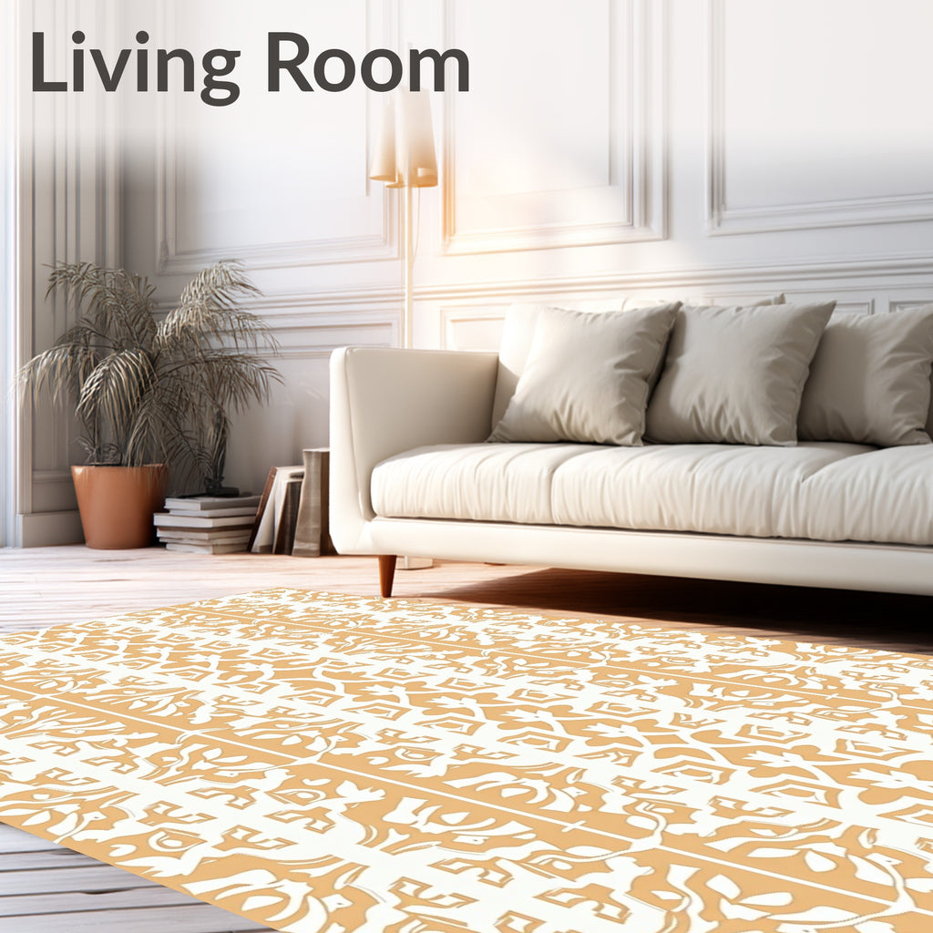 Golden Ochre Stylized Geometric Pattern Rug