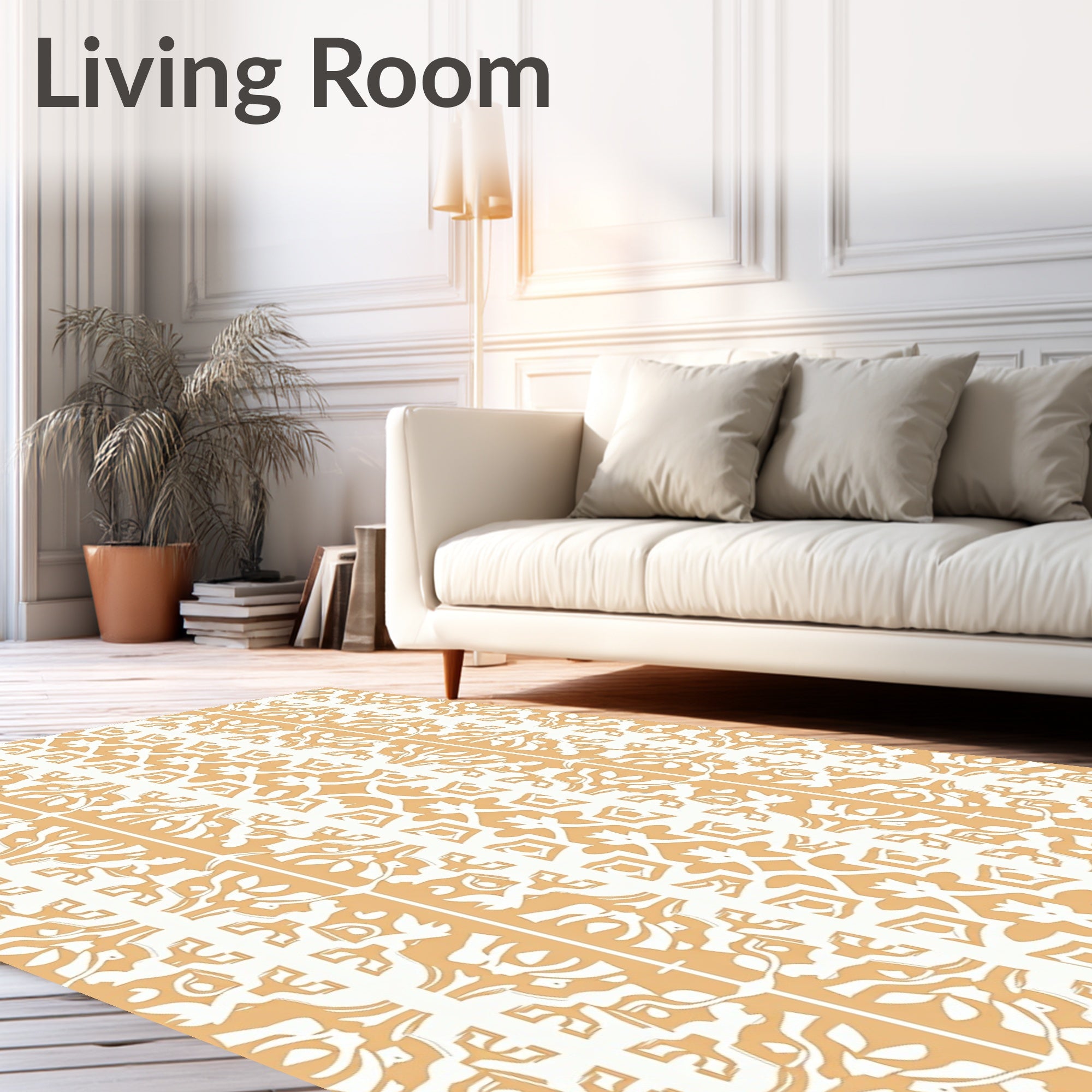 Golden Ochre Stylized Geometric Pattern Rug