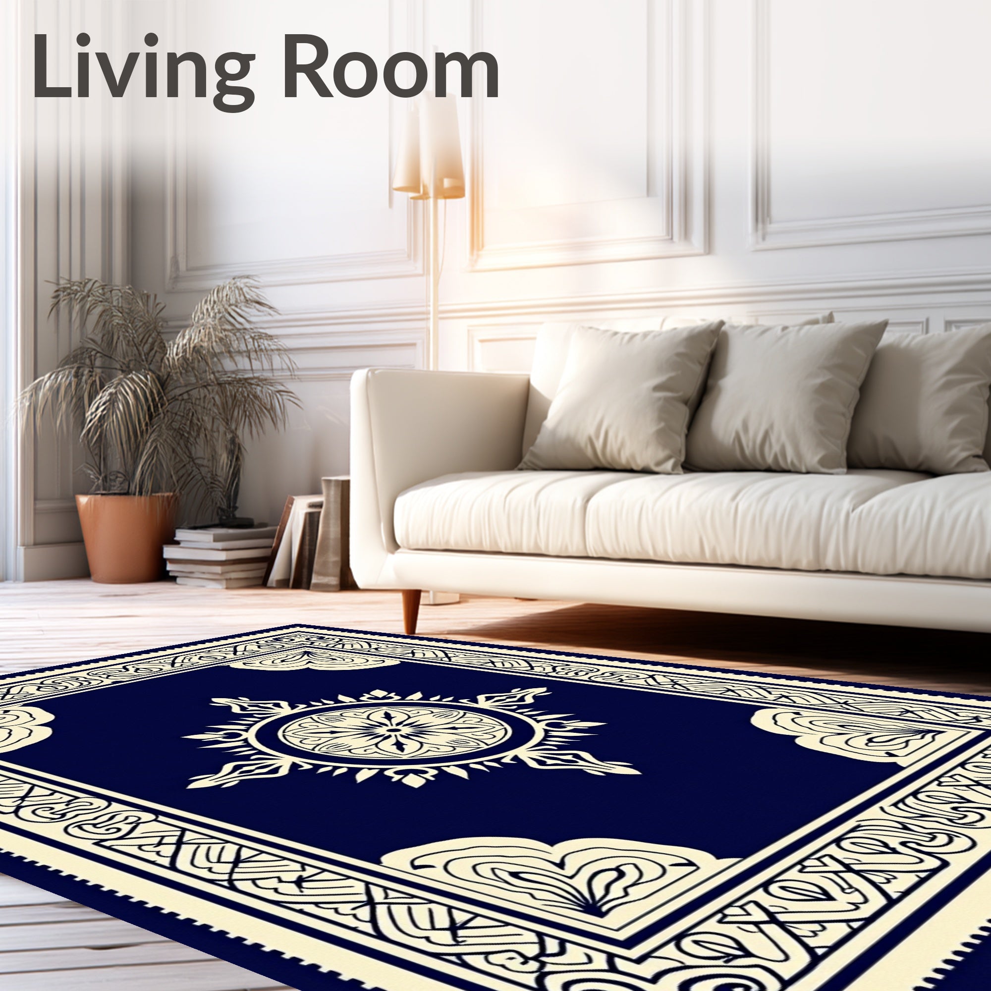 Classic Navy Floral Medallion Rug