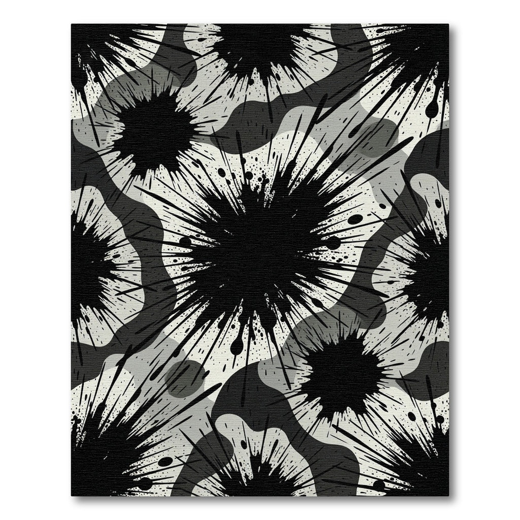 Monochromatic Splatter Camouflage Abstract Rug
