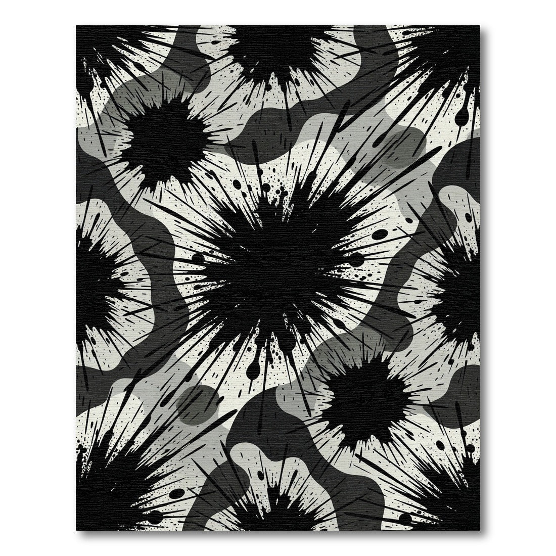 Monochromatic Splatter Camouflage Abstract Rug