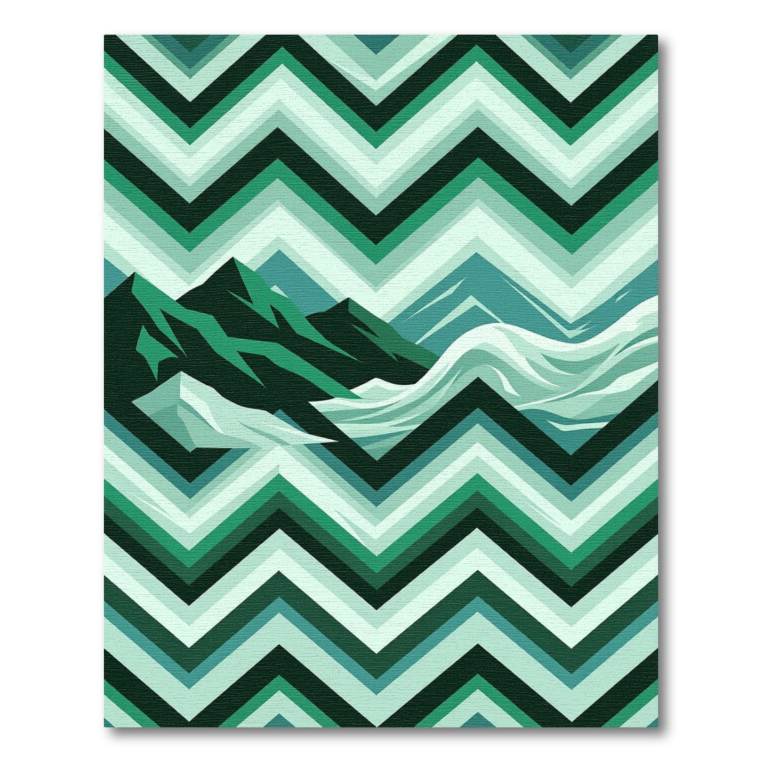 Geometric Teal Chevron Mountain Landscape Rug