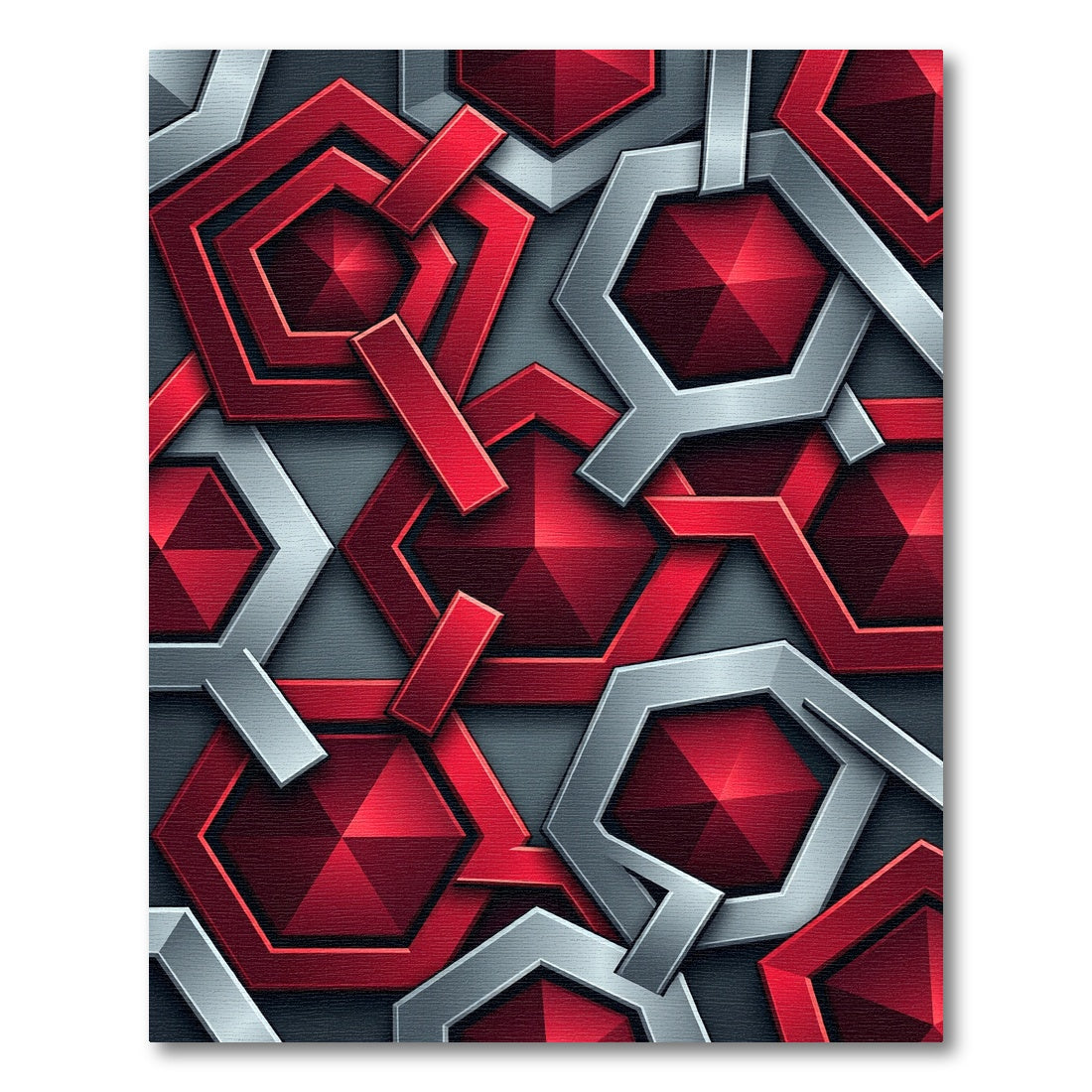 Crimson Silver Geometric Interlocking Jewel Rug