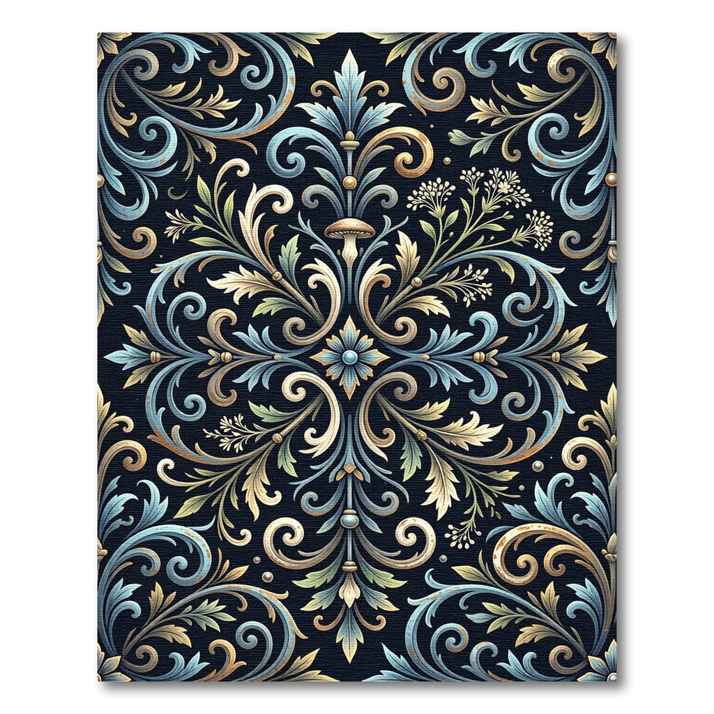Ornate Black Floral Accented Swirls Rug