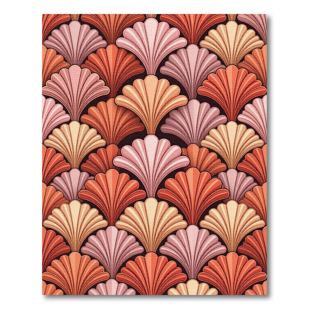 Art Deco Coral Fan Shapes Rug