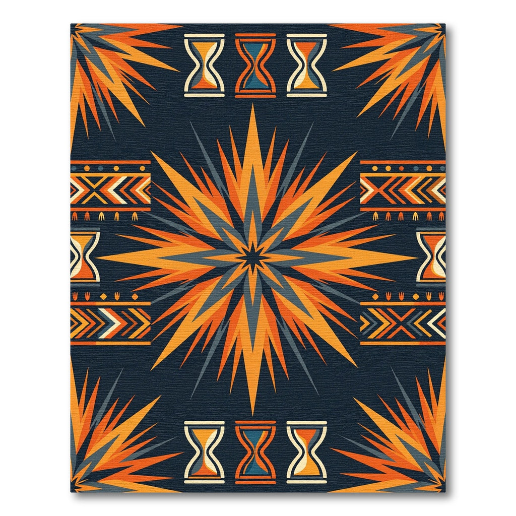 Radiant Amber Sunburst Geometric Hourglass Rug