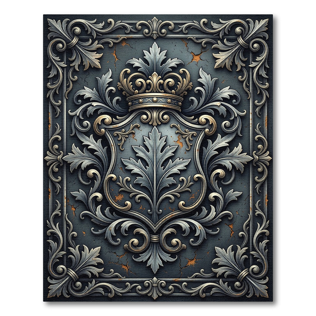 Regal Silver Filigree Crown Emblem Rug