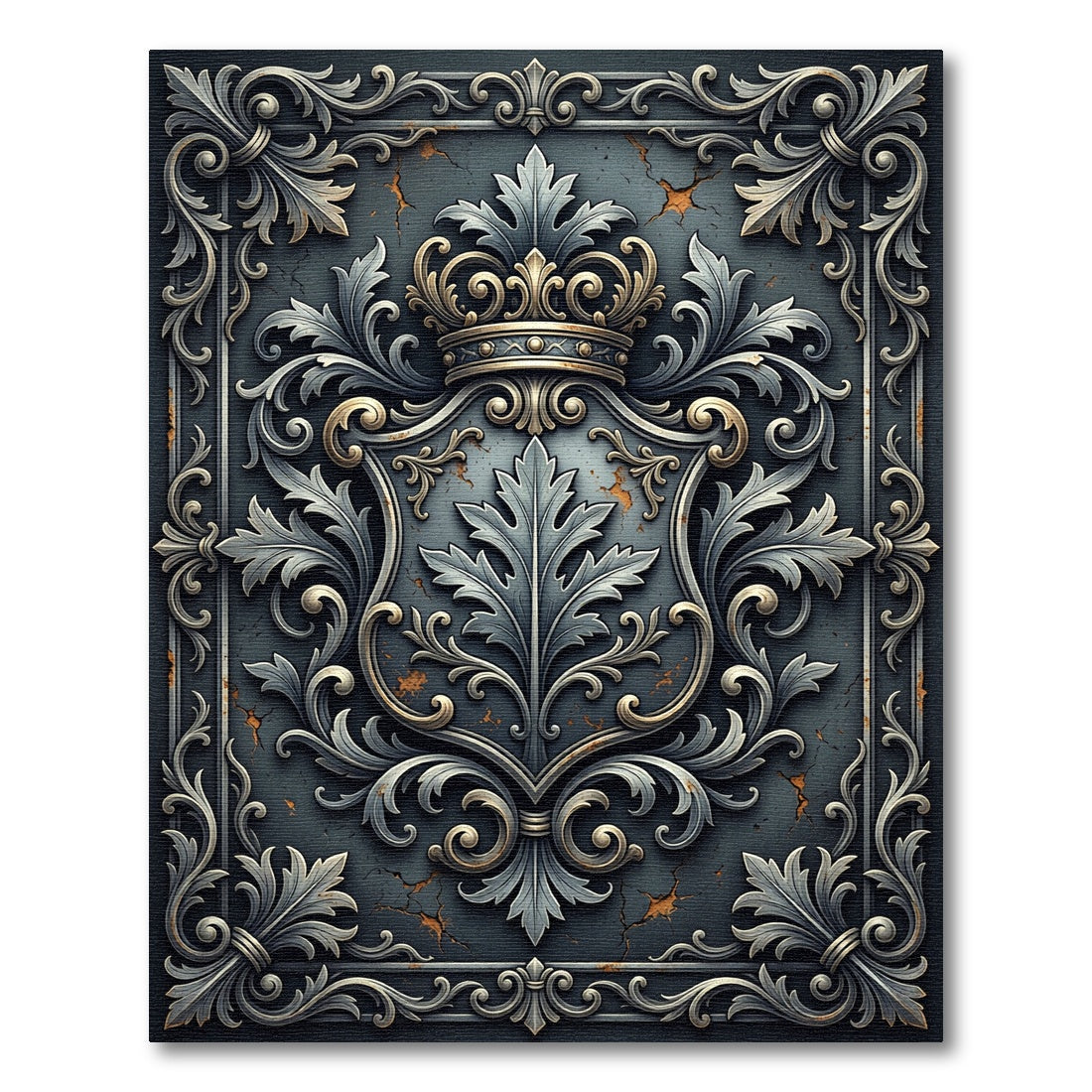 Regal Silver Filigree Crown Emblem Rug