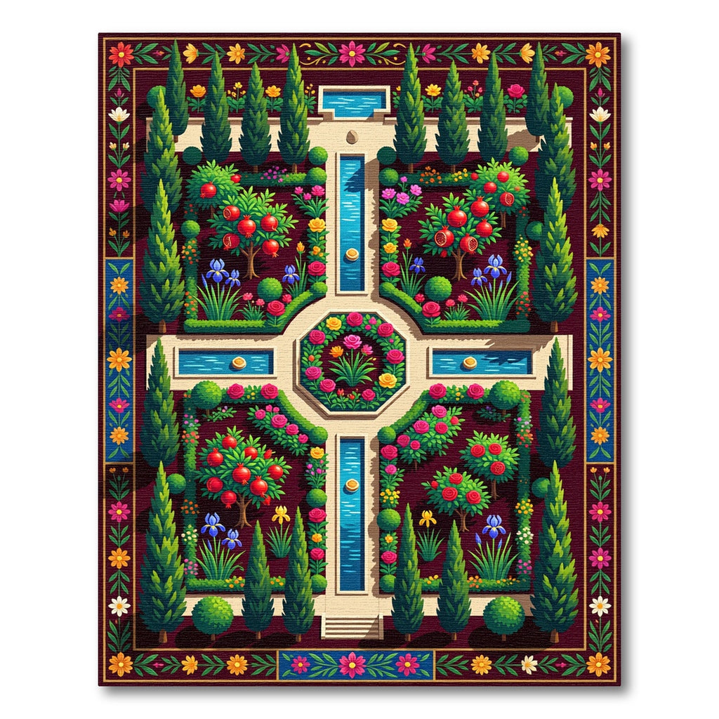 Symmetrical Pomegranate Orchard Botanical Landscape Rug