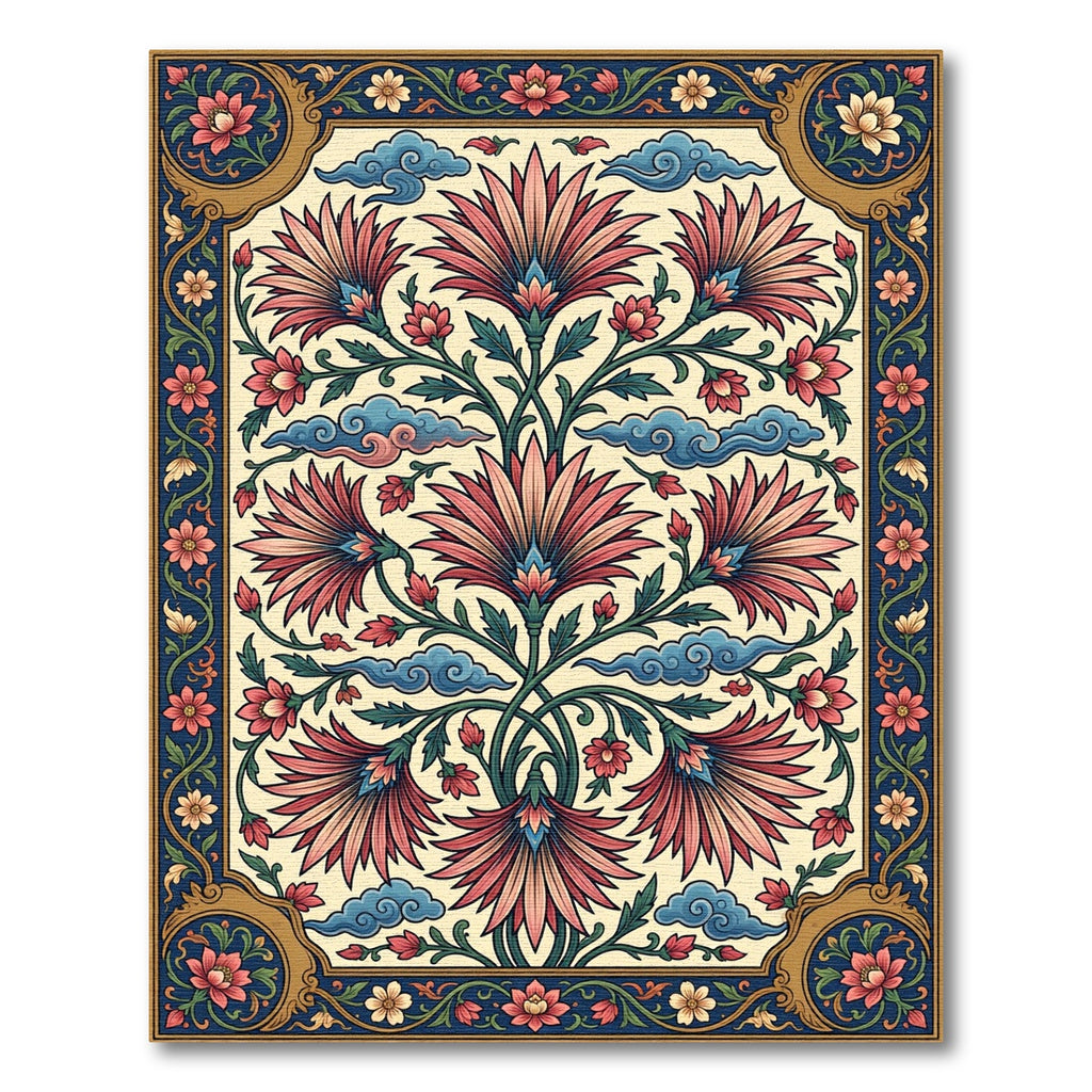 Vintage Pink Lotus Botanical Floral Art Rug