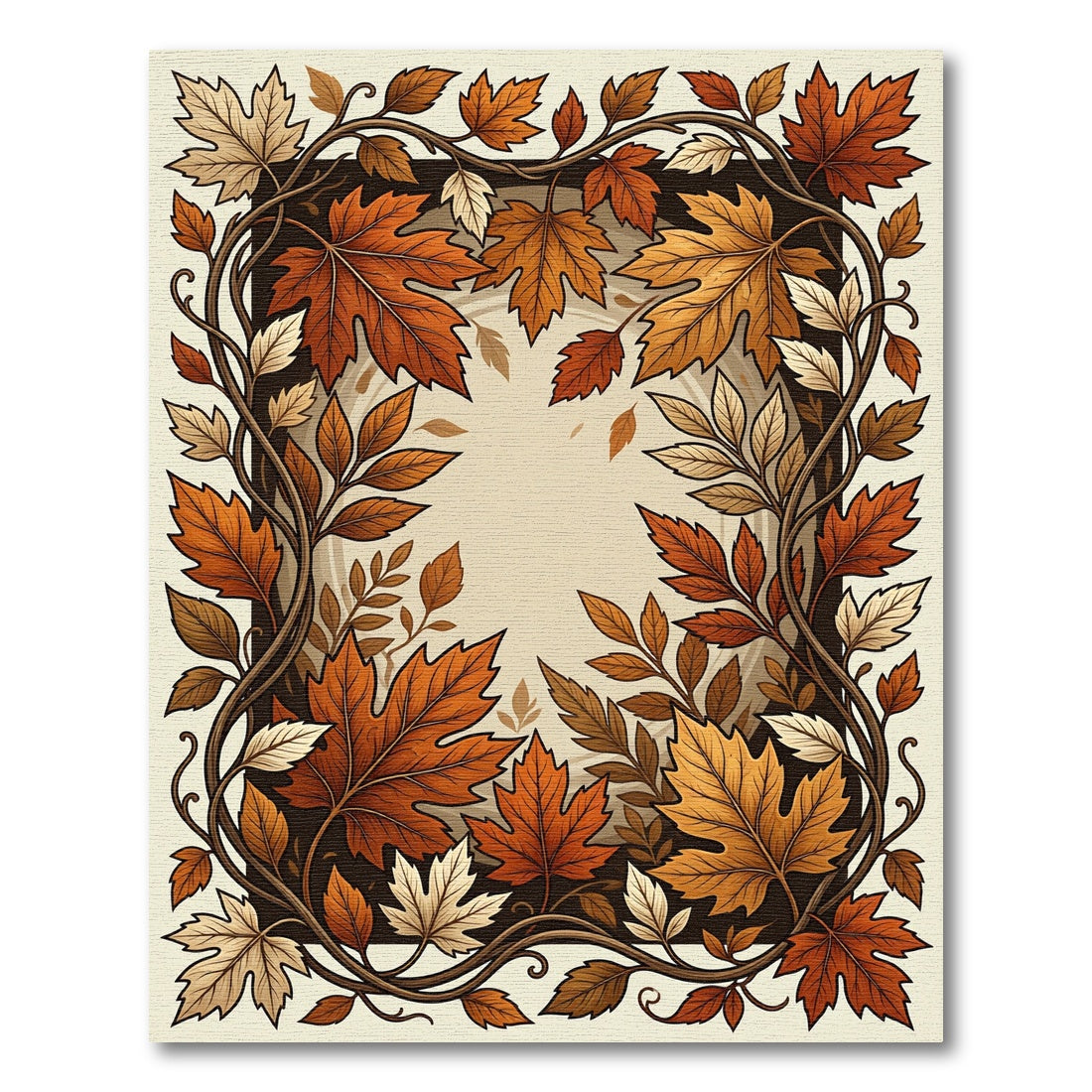 Earthy Autumnal Maple Leaf Border Rug
