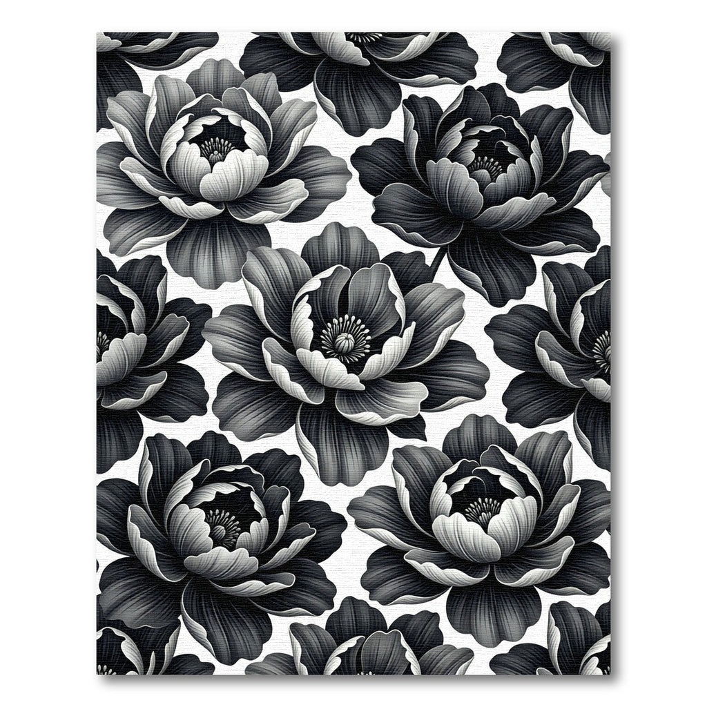 Dark Monochrome Floral Petal Repeat Rug