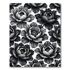 Dark Monochrome Floral Petal Repeat Rug