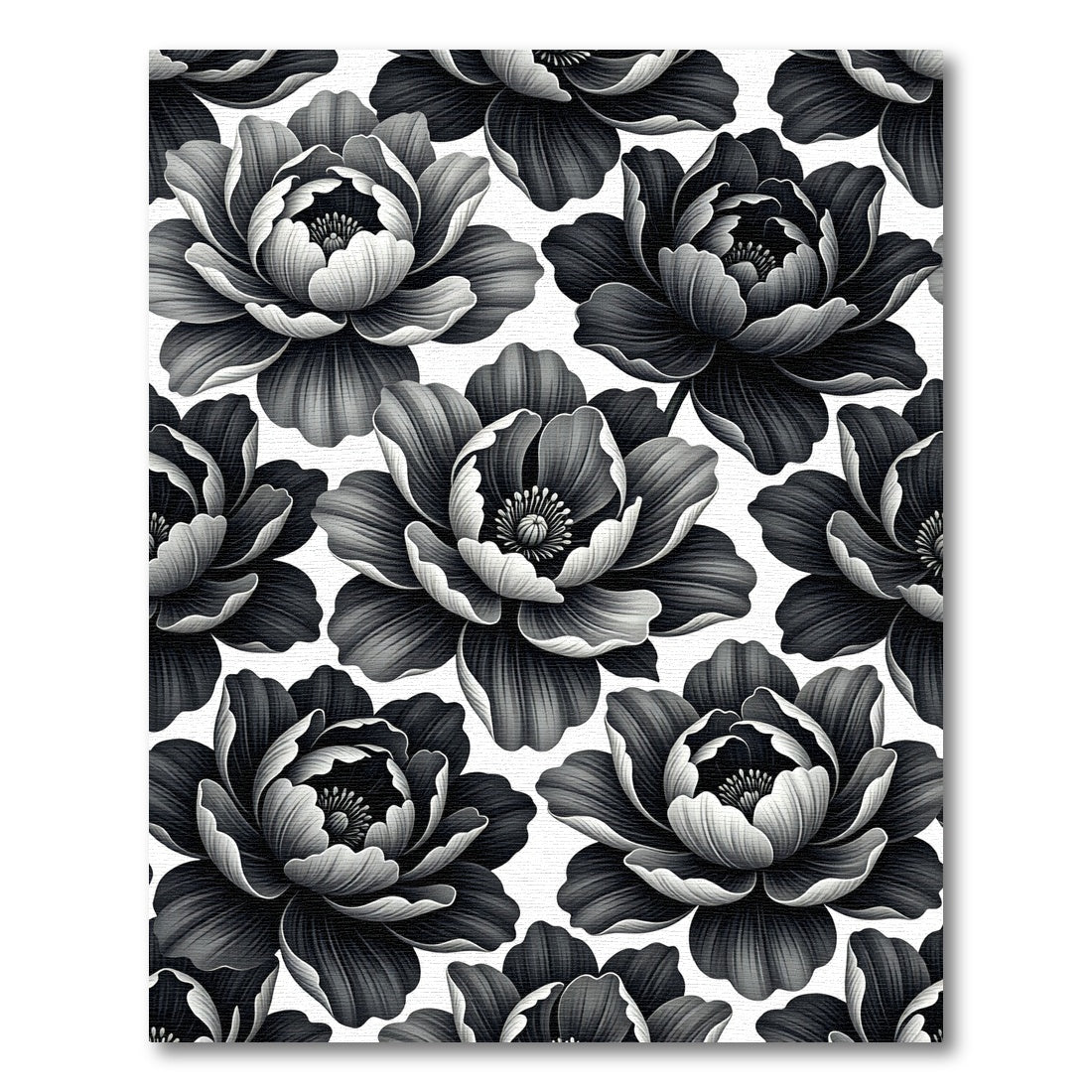 Dark Monochrome Floral Petal Repeat Rug