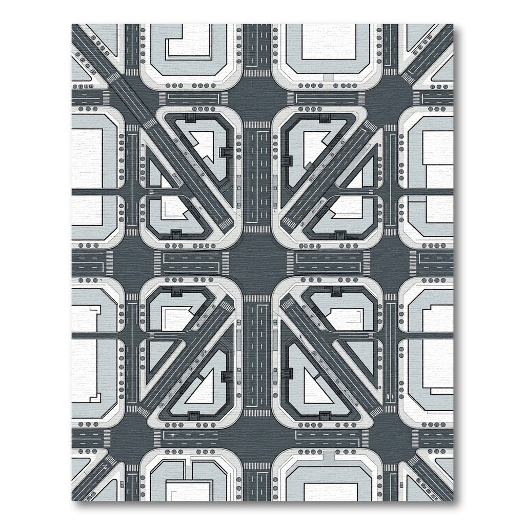 Industrial Gray Geometric Urban Street Grid Rug