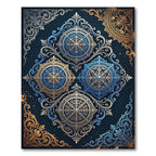 Elegant Blue Golden Ornate Medallion Rug