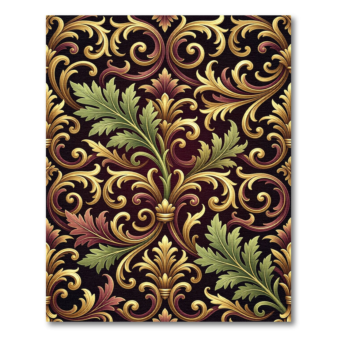 Ornate Gold Green Acanthus Flourish Rug